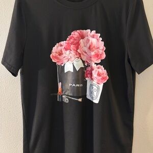 Black T-Shirt with Pink Floral Graphic